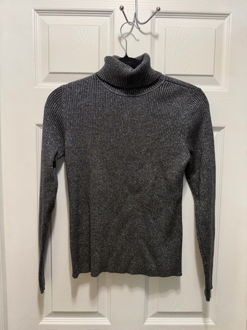 Lauren Ralph Lauren Charcoal Metallic Ribbed Turtleneck Sweater